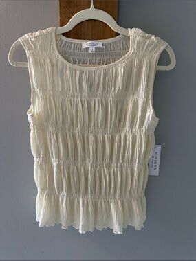 Cream Smocked Sleeveless Ruffle Hem Camisole, NWTs